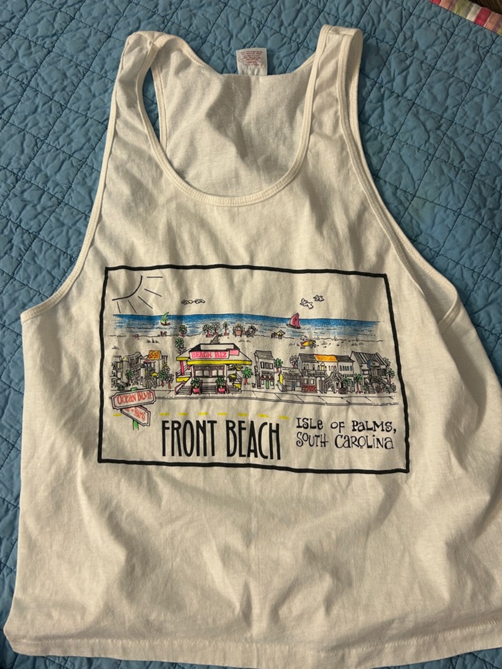 Front Beach Isle of Palms White Graphic Tank Top